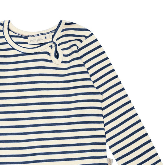 Petit Piao - Dress LS Modal Striped, PP306 - Denim Blue / Offwhite