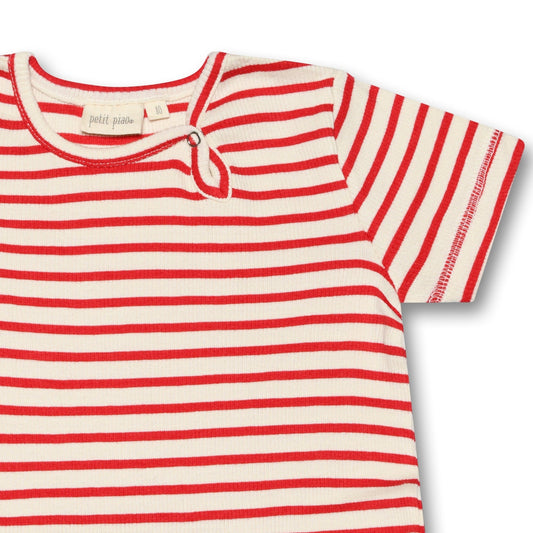 Petit Piao - Dress SS Modal Striped, PP309 - Bright Red / Offwhite
