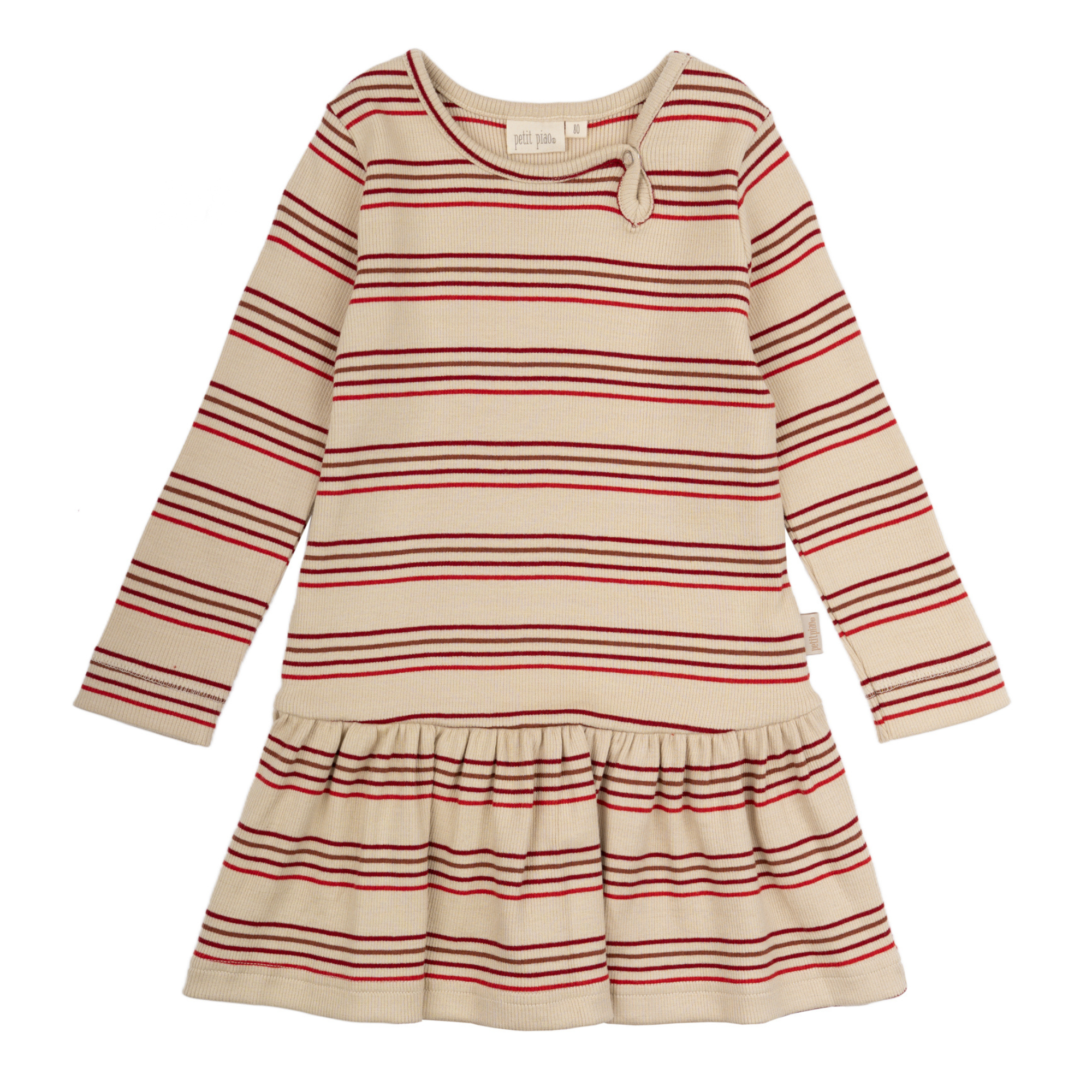 Petit Piao - Dress LS Modal Multi Striped, PP336 - Chili Pepper Multi Stripe