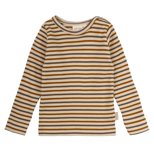 Petit Piao - T-shirt LS Modal Striped, PP393 - Chocolate Brown / Golden Sun / Dark Offwhite