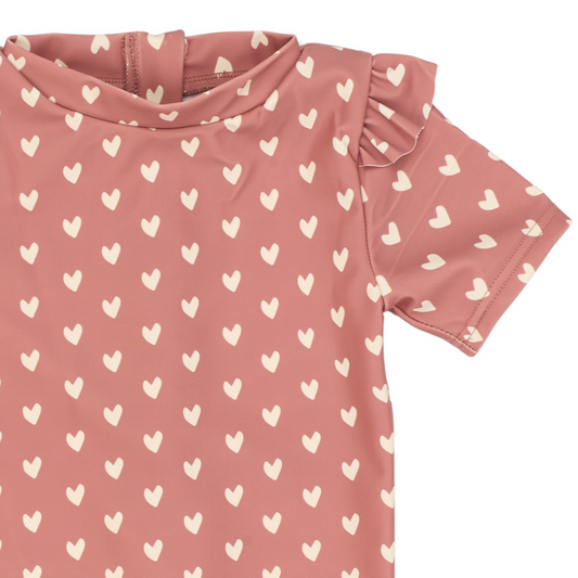 Petit Piao - Swim Jumpsuit Frills Printed, PP420 - Withered Rose Heart AOP