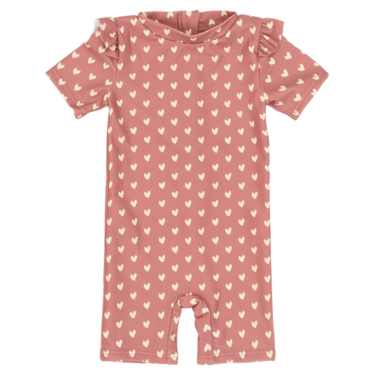 Petit Piao - Swim Jumpsuit Frills Printed, PP420 - Withered Rose Heart AOP