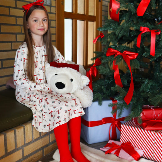 Liberté - Alma KIDS LS Babydoll Dress, 9658 - Red Bow Creme