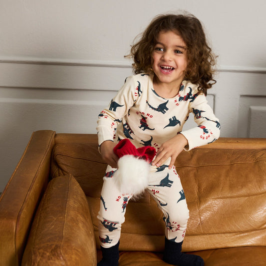 THE NEW Siblings - Holiday Rib Nightset, TNST6639 - Gardenia Dino AOP