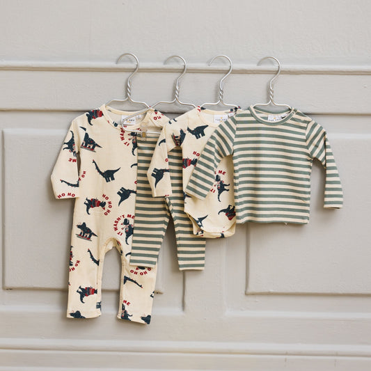 THE NEW Siblings - Holiday LS Rib Jumpsuit, TNSB6648 - Gardenia Dino AOP