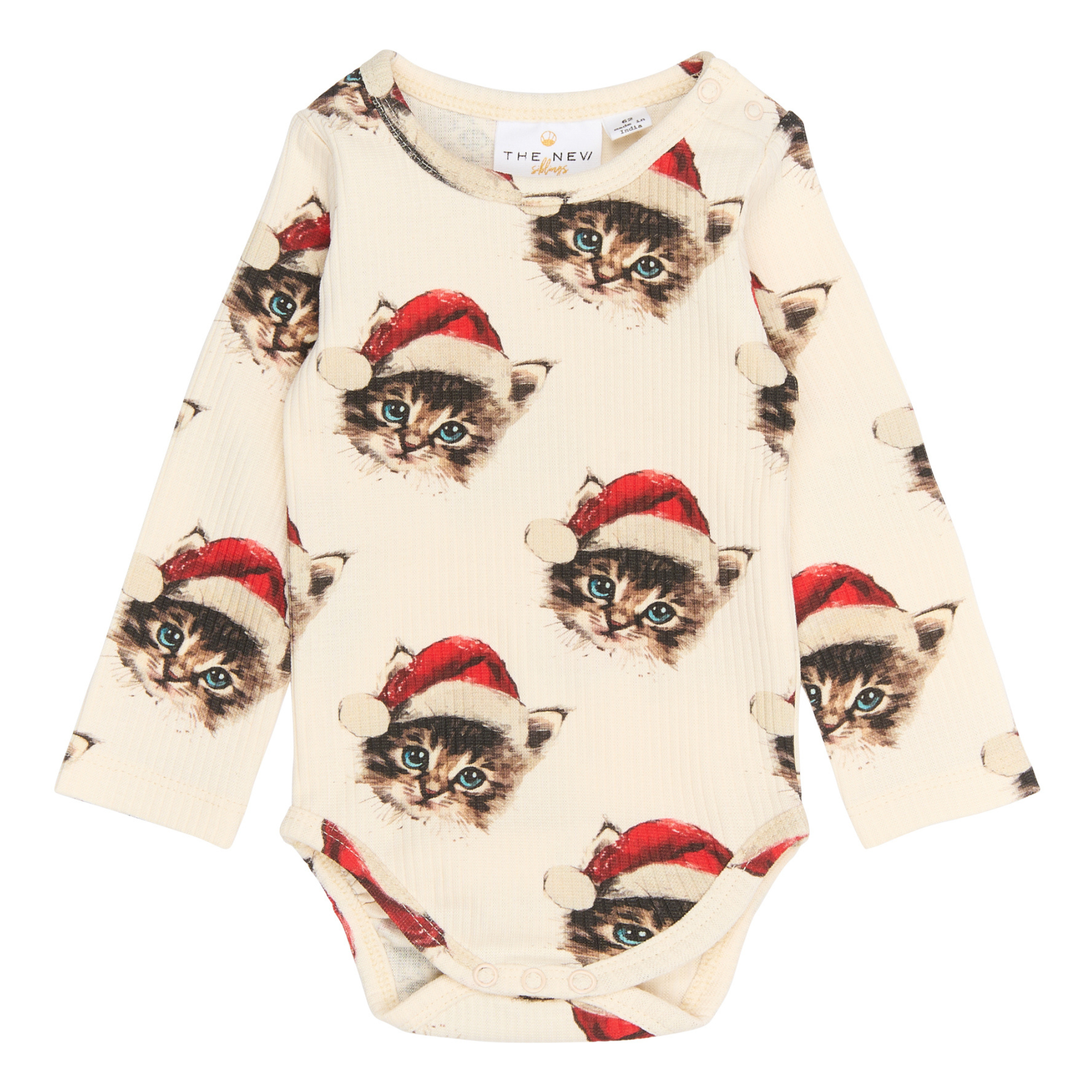 THE NEW Siblings - Holiday LS Rib Body, TNSB6646 - Gardenia Cat AOP