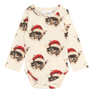 THE NEW Siblings - Holiday LS Rib Body, TNSB6646 - Gardenia Cat AOP