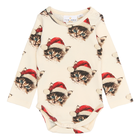 THE NEW Siblings - Holiday LS Rib Body, TNSB6646 - Gardenia Cat AOP