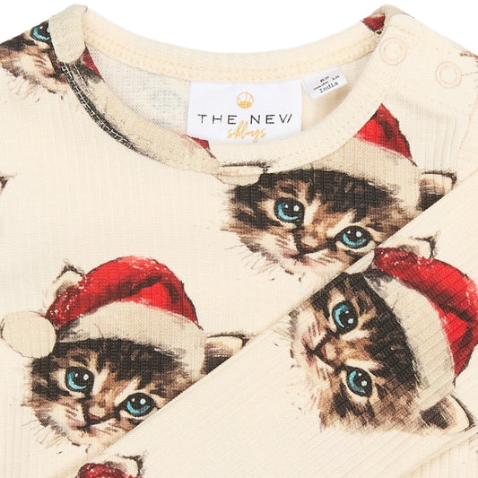 FORUDBESTILLING // THE NEW Siblings - Holiday LS Rib Body, TNSB6646 - Gardenia Cat AOP (Levering ca. uge 42/43)