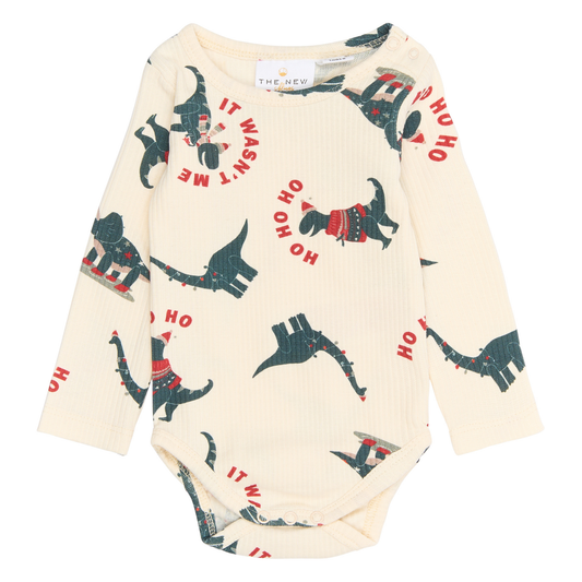 THE NEW Siblings - Holiday LS Rib Body, TNSB6646 - Gardenia Dino AOP