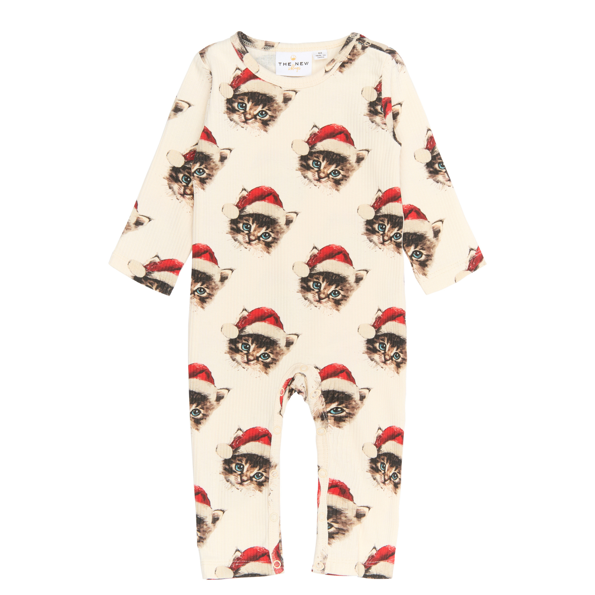 THE NEW Siblings - Holiday LS Rib Jumpsuit, TNSB6648 - Gardenia Cat AOP