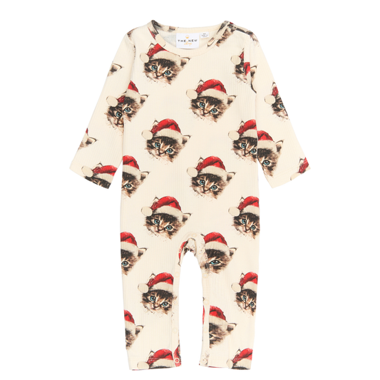 THE NEW Siblings - Holiday LS Rib Jumpsuit, TNSB6648 - Gardenia Cat AOP