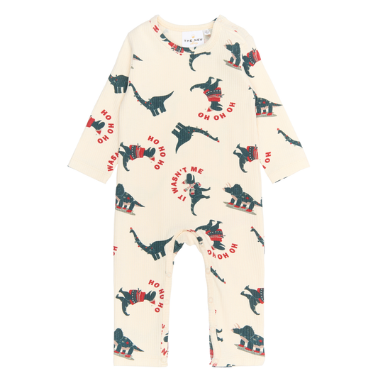 THE NEW Siblings - Holiday LS Rib Jumpsuit, TNSB6648 - Gardenia Dino AOP