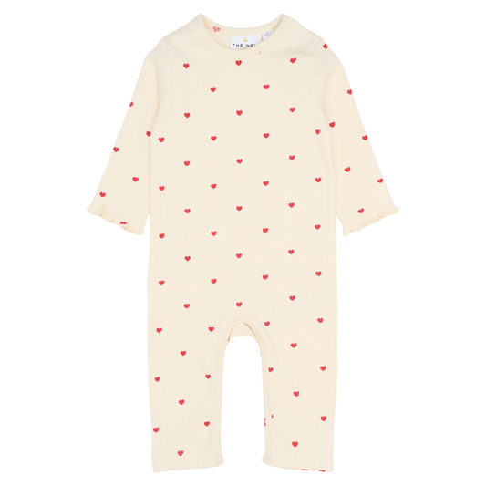 THE NEW Siblings - Holiday LS Heart Rib Jumpsuit, TNSB6882 - Gardenia AOP