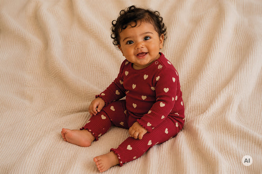 THE NEW Siblings - Holiday Red Heart LS Rib Body, TNSB7402 - Rio Red AOP