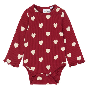 THE NEW Siblings - Holiday Red Heart LS Rib Body, TNSB7402 - Rio Red AOP