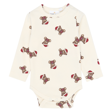 THE NEW Siblings - Holiday Teddy LS Rib Body, TNSB7418 - Gardenia AOP