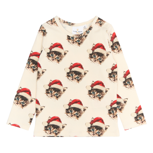 THE NEW Siblings - Holiday Rib Nightset, TNST6639 - Gardenia Cat AOP