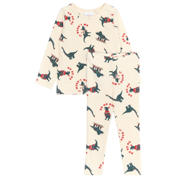 THE NEW Siblings - Holiday Rib Nightset, TNST6639 - Gardenia Dino AOP