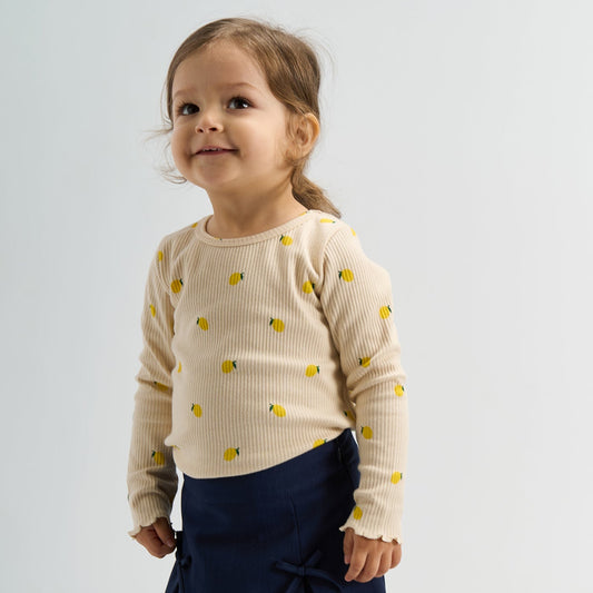 THE NEW Siblings - Smilla LS Rib Tee, TNST6694 - Gardenia AOP