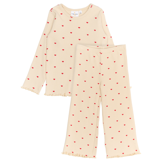 THE NEW Siblings - Holiday Heart Rib Nightset, TNST6881 - Gardenia AOP