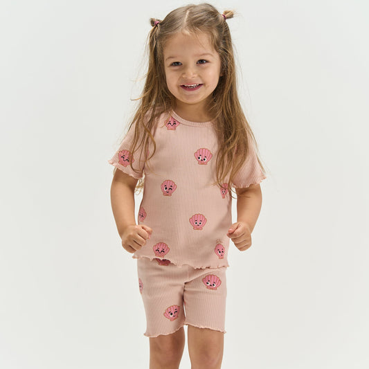 THE NEW Siblings - Tinker SS Rib Tee, TNST6912 - Peach Whip AOP
