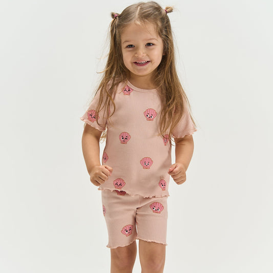 THE NEW Siblings - Tinker Tight Rib Shorts, TNST6915 - Peach Whip AOP