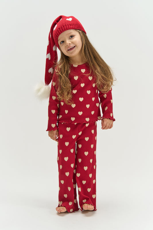 THE NEW Siblings - Holiday Red Heart Rib Night Set, TNST7364 - Rio Red AOP