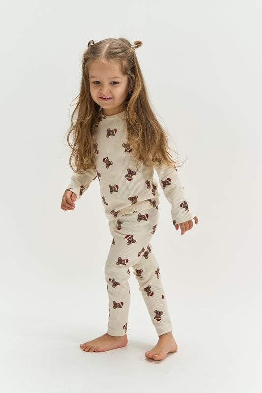THE NEW Siblings - Holiday Teddy Rib Night Set, TNST7378 - Gardenia AOP