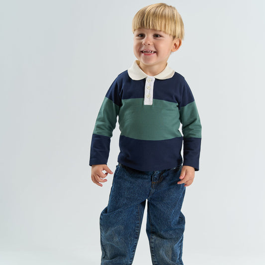 THE NEW Siblings - Yarok LS Pique Polo, TNST7527 - Navy Blazer Striped
