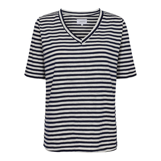 Liberté - Ulla SS V-Neck Stripe T-shirt, 21674 - Navy White Stripe