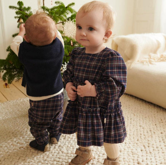 Wheat - Baby Dress LS Fanny - Navy Check