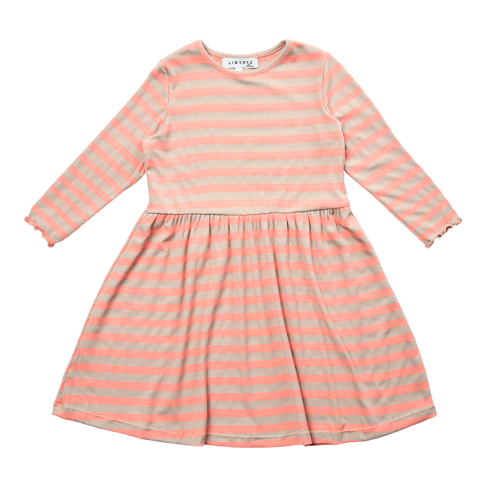 Liberté - Natalia KIDS Dress LS - Peach Sand Stripe