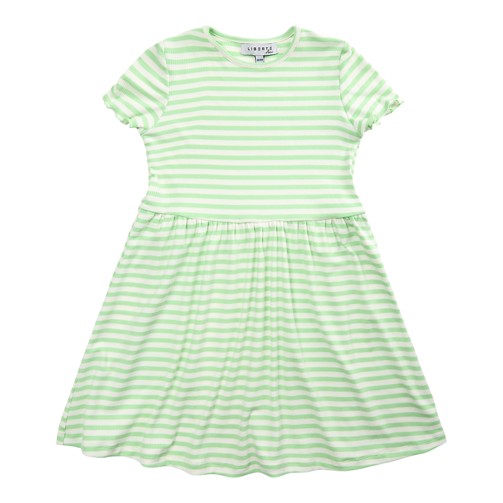 Liberté - Natalia KIDS Dress SS - Lime Green Creme Stripe