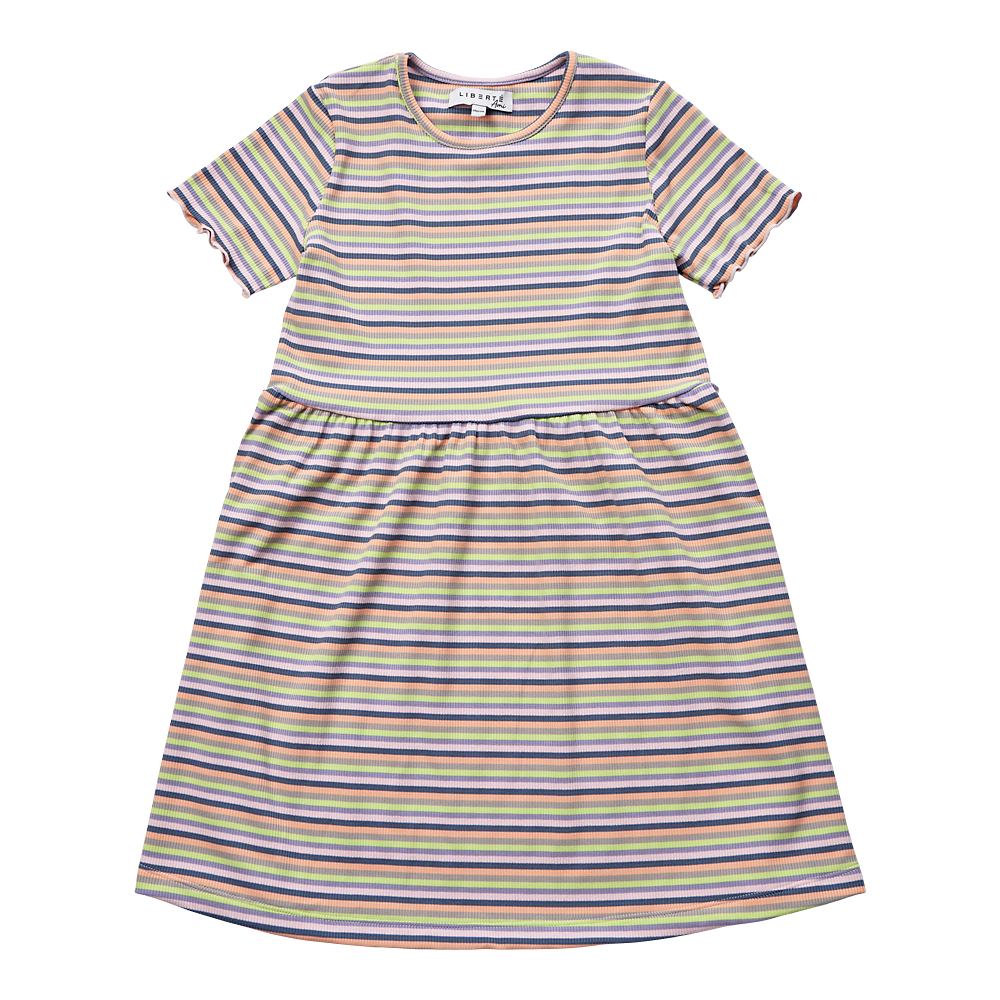 Liberté - Natalia KIDS SS Dress, 21233 - Multi Grey Stripe