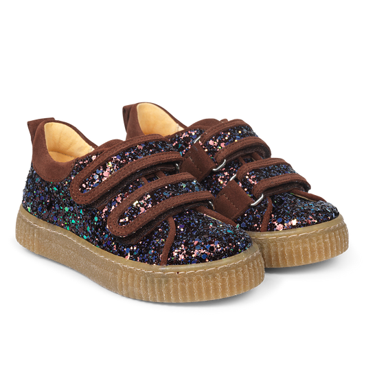Angulus - Sneaker Med Velcro, 3338 - Plum Glitter / Bark