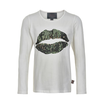 Creamie - T-shirt Lips Sequins LS (821248) - Cloud / Bistro Green