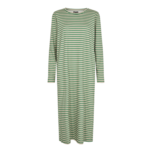 Liberté - Alma T-shirt Dress LS - Dark Sand Green Stripe