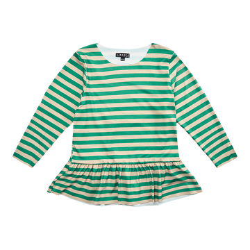 Liberté - Alma KIDS Frill T-shirt LS - Dark Sand Green Stripe