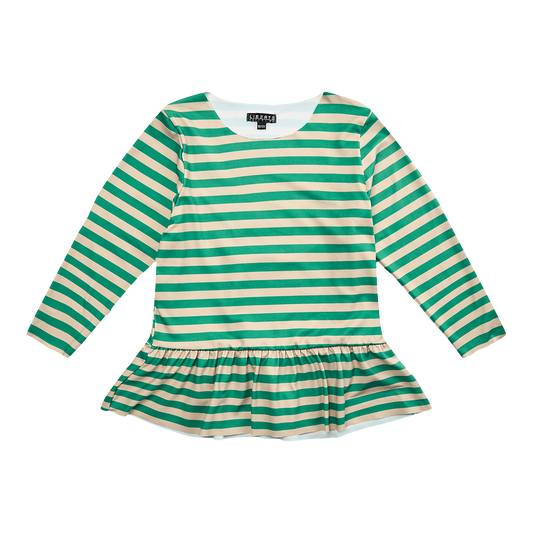 Liberté - Alma KIDS Frill T-shirt LS - Dark Sand Green Stripe