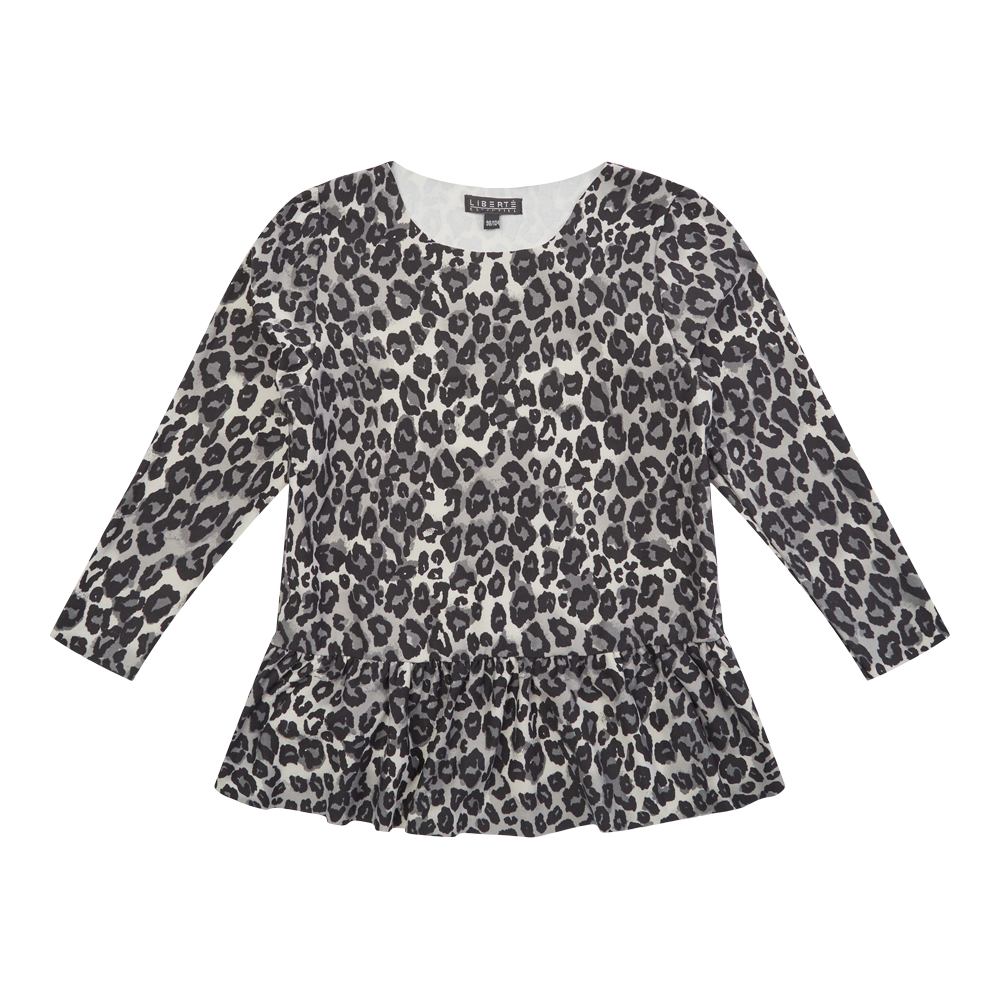Liberté - Alma KIDS Frill T-shirt LS - Grey Black Leo