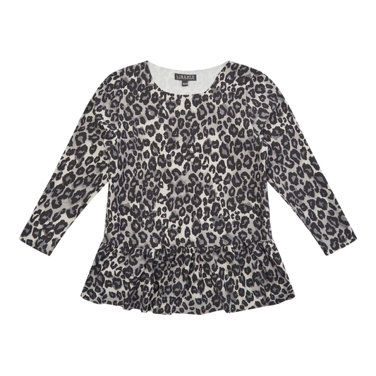 Liberté - Alma KIDS Frill T-shirt LS - Grey Black Leo