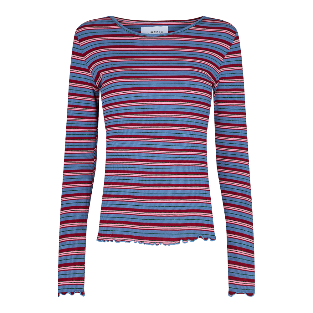 Liberté - Natalia Round Neck Blouse LS, 9914 - Blue Red Lurex Stripe