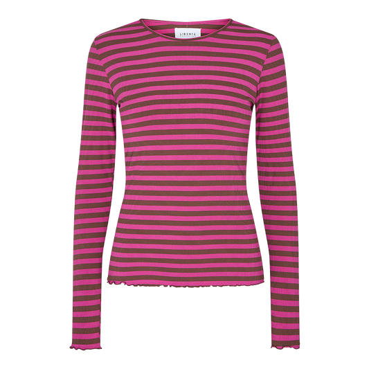 Liberté - Natalia Round Neck Blouse LS - Choco Pink Stripe