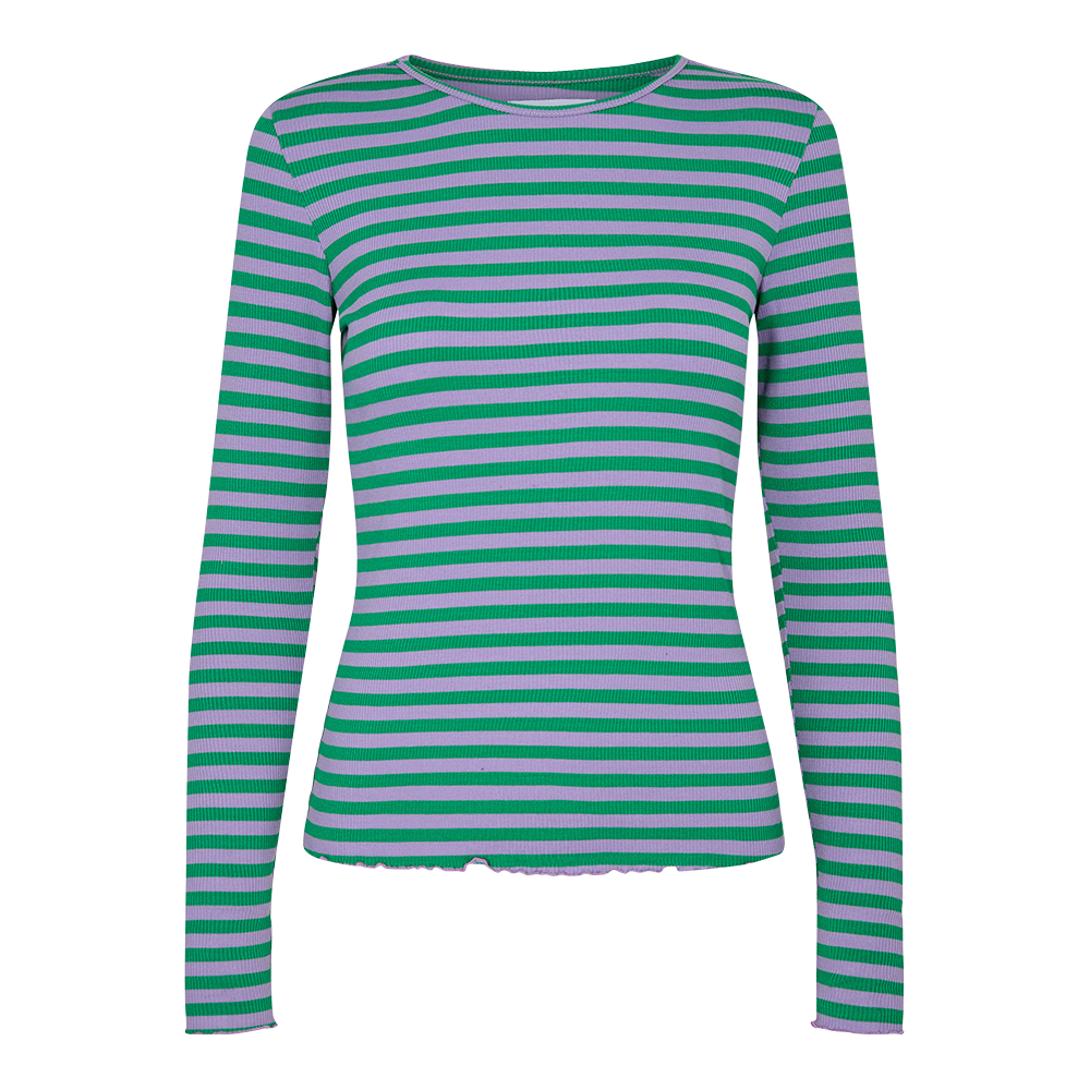 Liberté - Natalia Round Neck Blouse LS, 9914 - Green Lavender Stripe