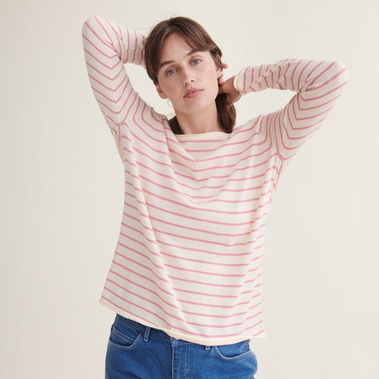 Basic Apparel - Soya Sweater Stripe - Whisper White / Wild Rose