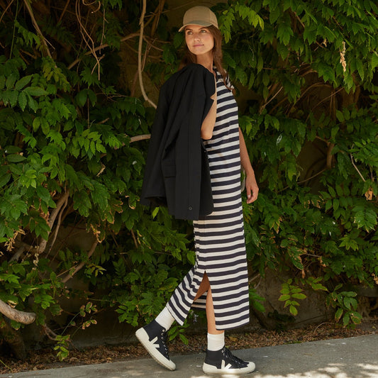 Basic Apparel - Rebekka Stripe Dress SS GOTS - Black / Natural Melange
