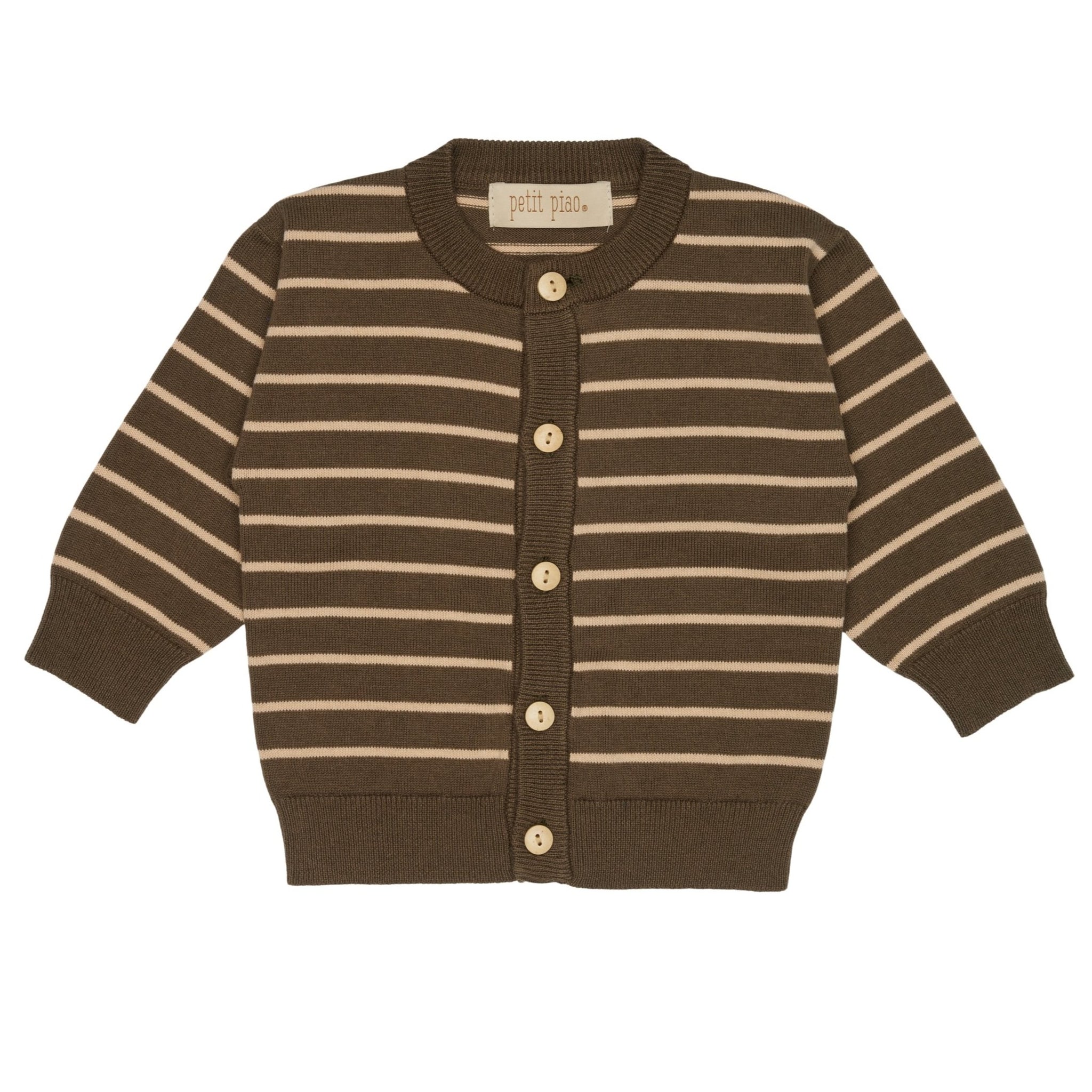 Petit Piao - Cardigan Knit Striped - Green / Cream
