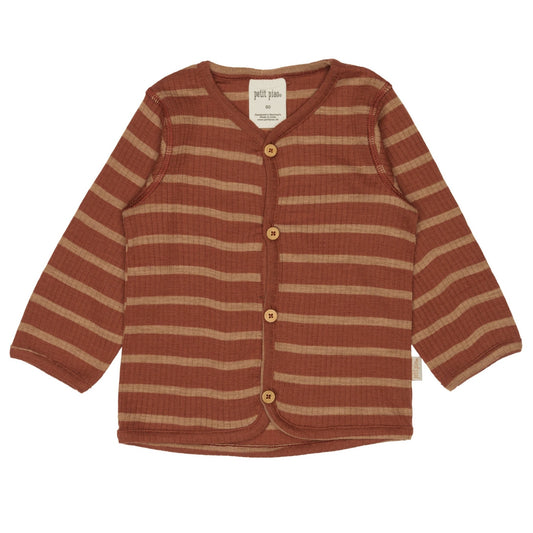 Petit Piao - Cardigan Merino Wool Striped - Rust / Cream