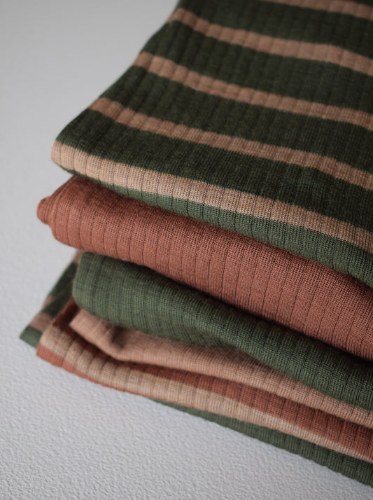 Petit Piao - Cardigan Merino Wool Striped - Leaves / Cream